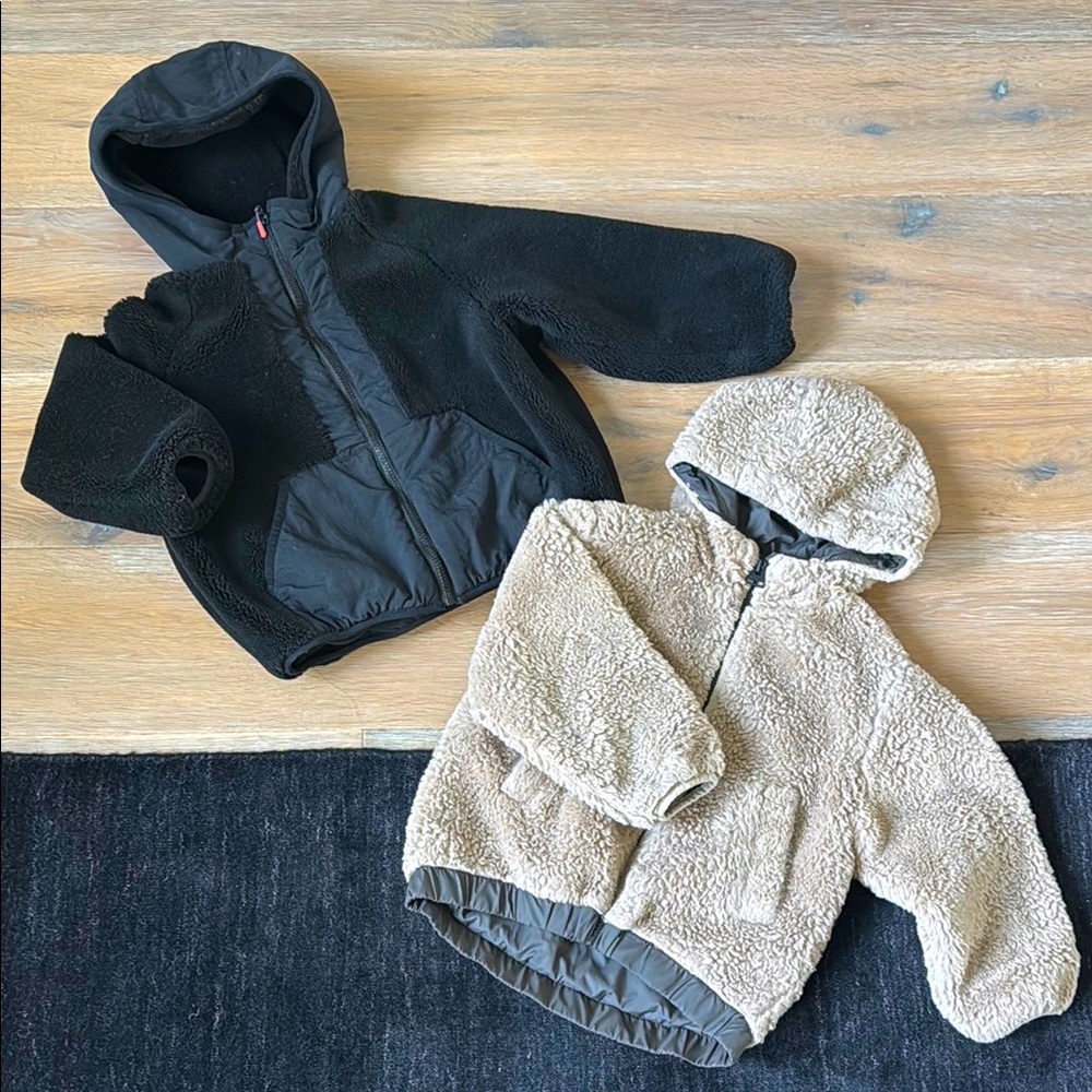 Zara Kids Hooded Black Fleece and Tan Sherpa Jackets Bundle in 6
